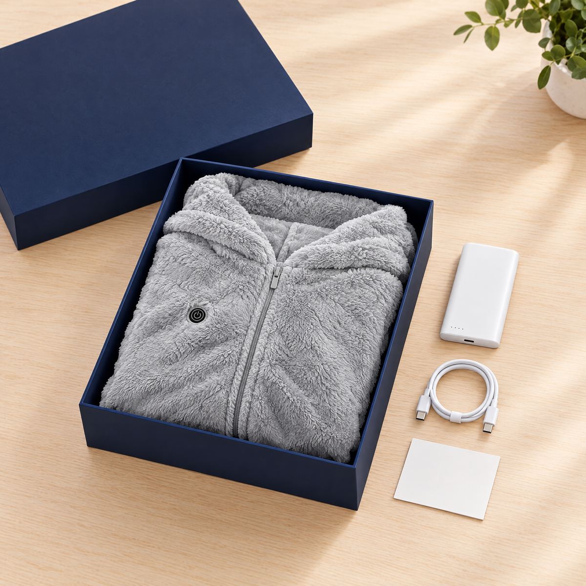 Zestaw w pudełku: ponczo, powerbank i kabel USB